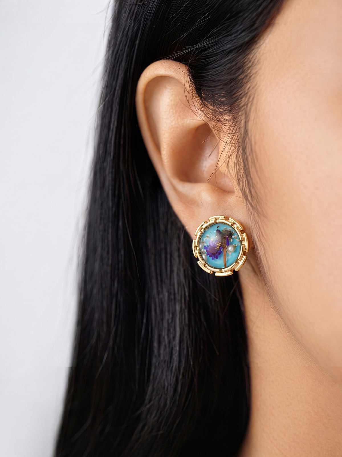 Oceara Resin Ocean Floral 18K Gold Plated Women's Stud Earrings