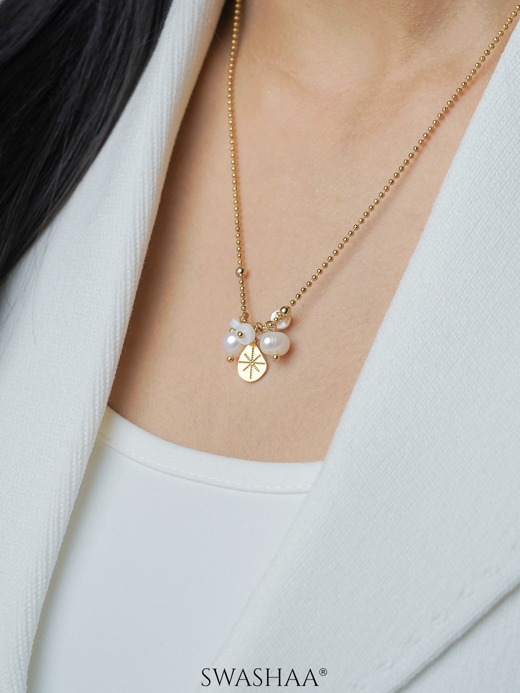 Odette Pearl Coin Charm 18K Gold Plated Necklace