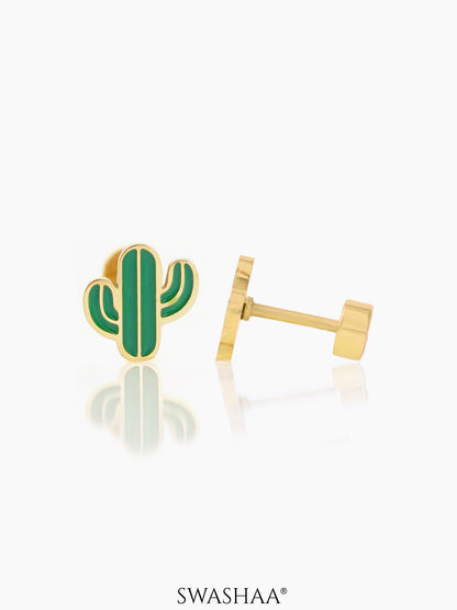 Oh Cactus Charm 18K Gold Plated Kid's Stud Earrings