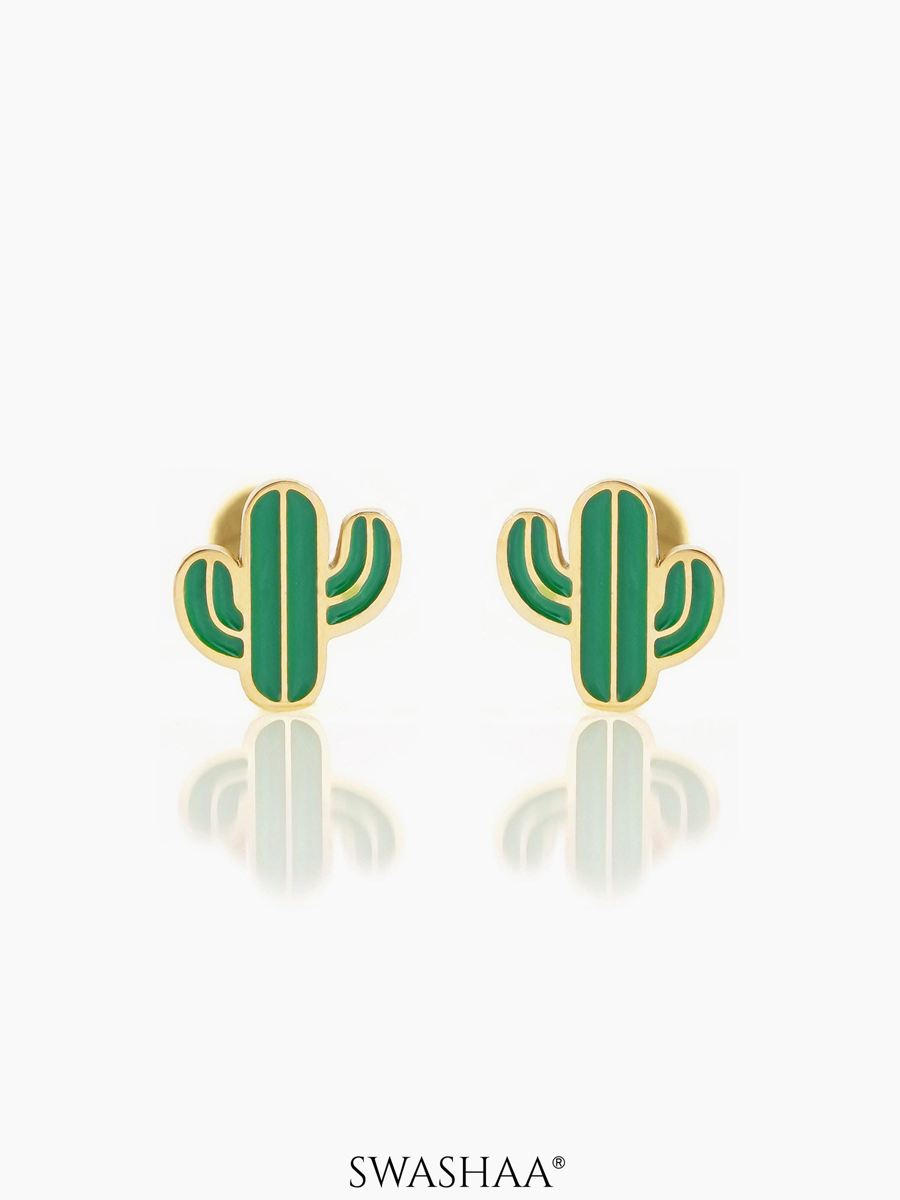 Oh Cactus Charm 18K Gold Plated Kid's Stud Earrings