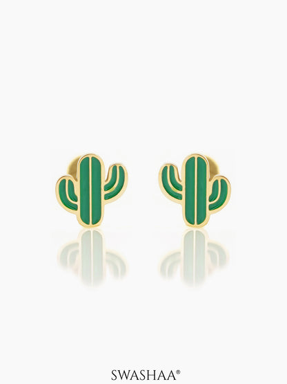 Oh Cactus Charm 18K Gold Plated Kid's Stud Earrings