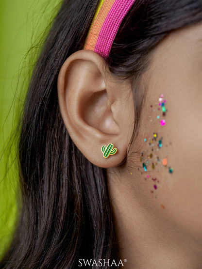 Oh Cactus Charm 18K Gold Plated Kid's Stud Earrings