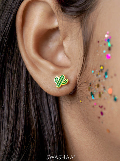 Oh Cactus Charm 18K Gold Plated Kid's Stud Earrings