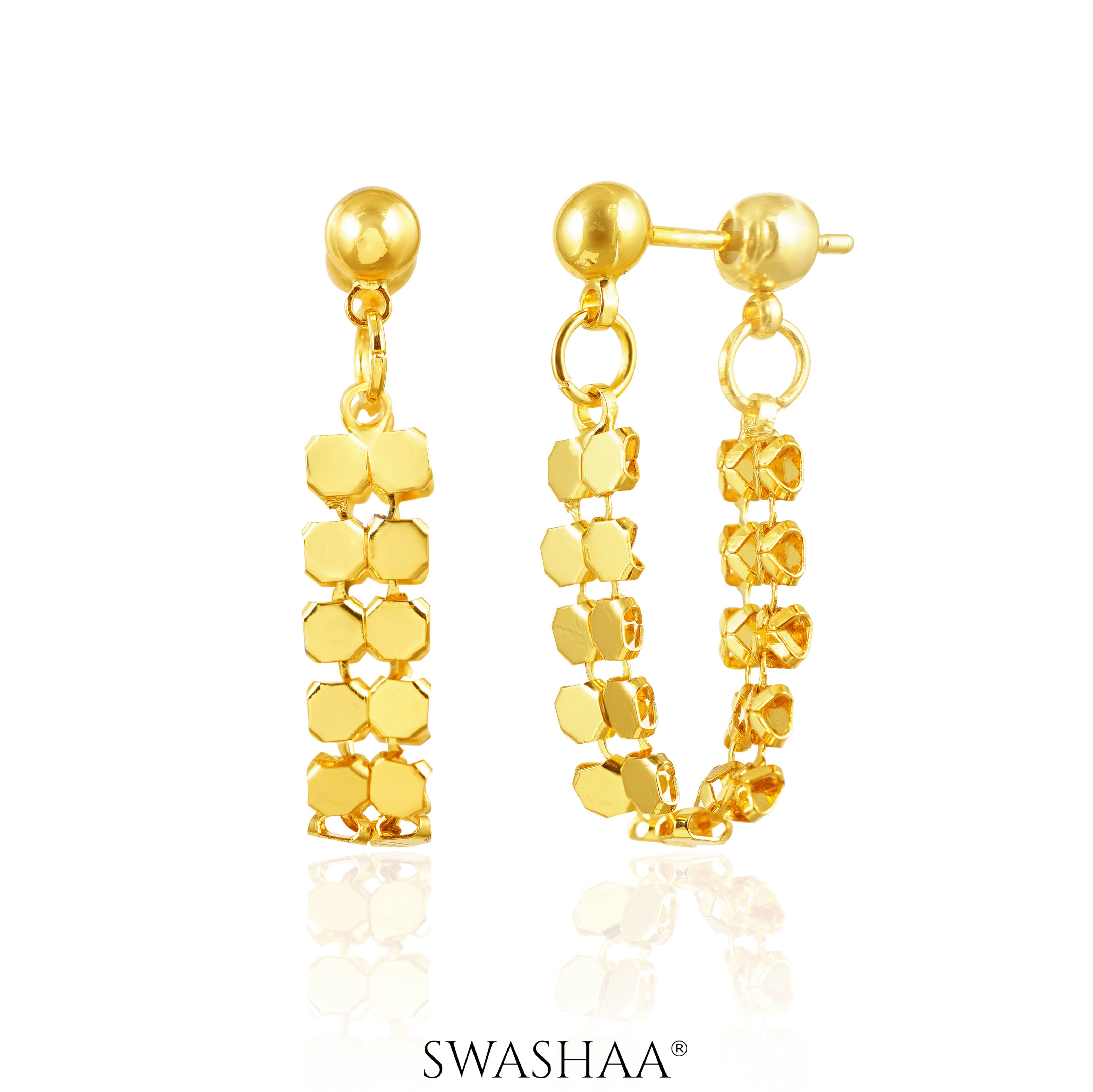 Olena Hexagonal Dangle Link 18K Gold Plated Hoop Earrings