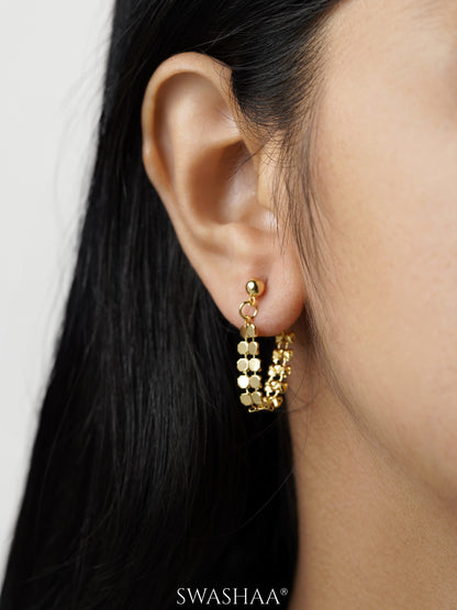 Olena Hexagonal Dangle Link 18K Gold Plated Hoop Earrings