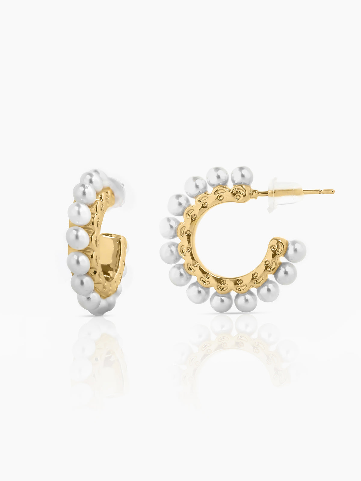 Olga Dainty White Pearl 18K Gold Plated Half Hoop Earrings