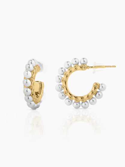 Olga Dainty White Pearl 18K Gold Plated Half Hoop Earrings