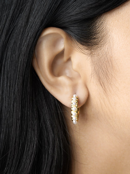 Olga Dainty White Pearl 18K Gold Plated Half Hoop Earrings