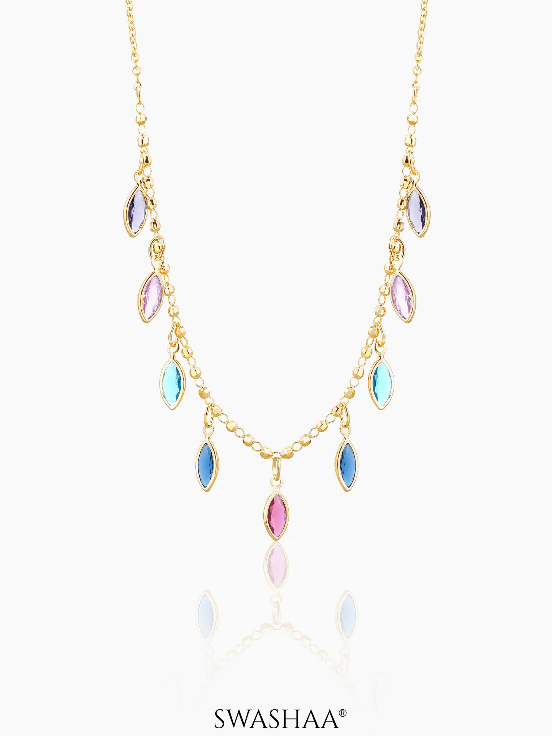 Olivia Crystal Leaf Maquise Charms 18K Gold Plated Choker Necklace
