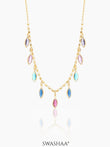 Olivia Crystal Leaf Charms 18K Gold Plated Choker
