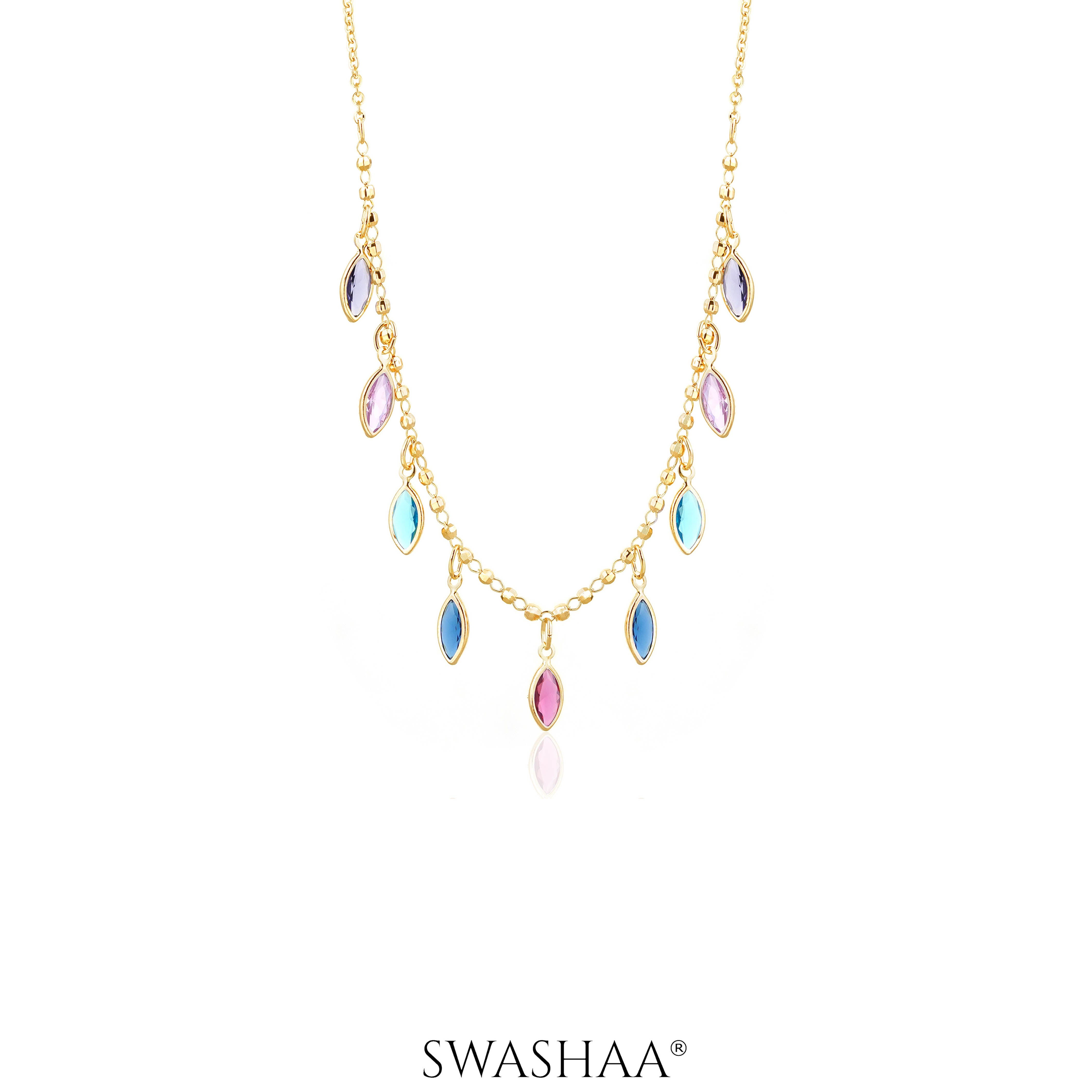 Olivia Crystal Leaf Charms 18K Gold Plated Choker