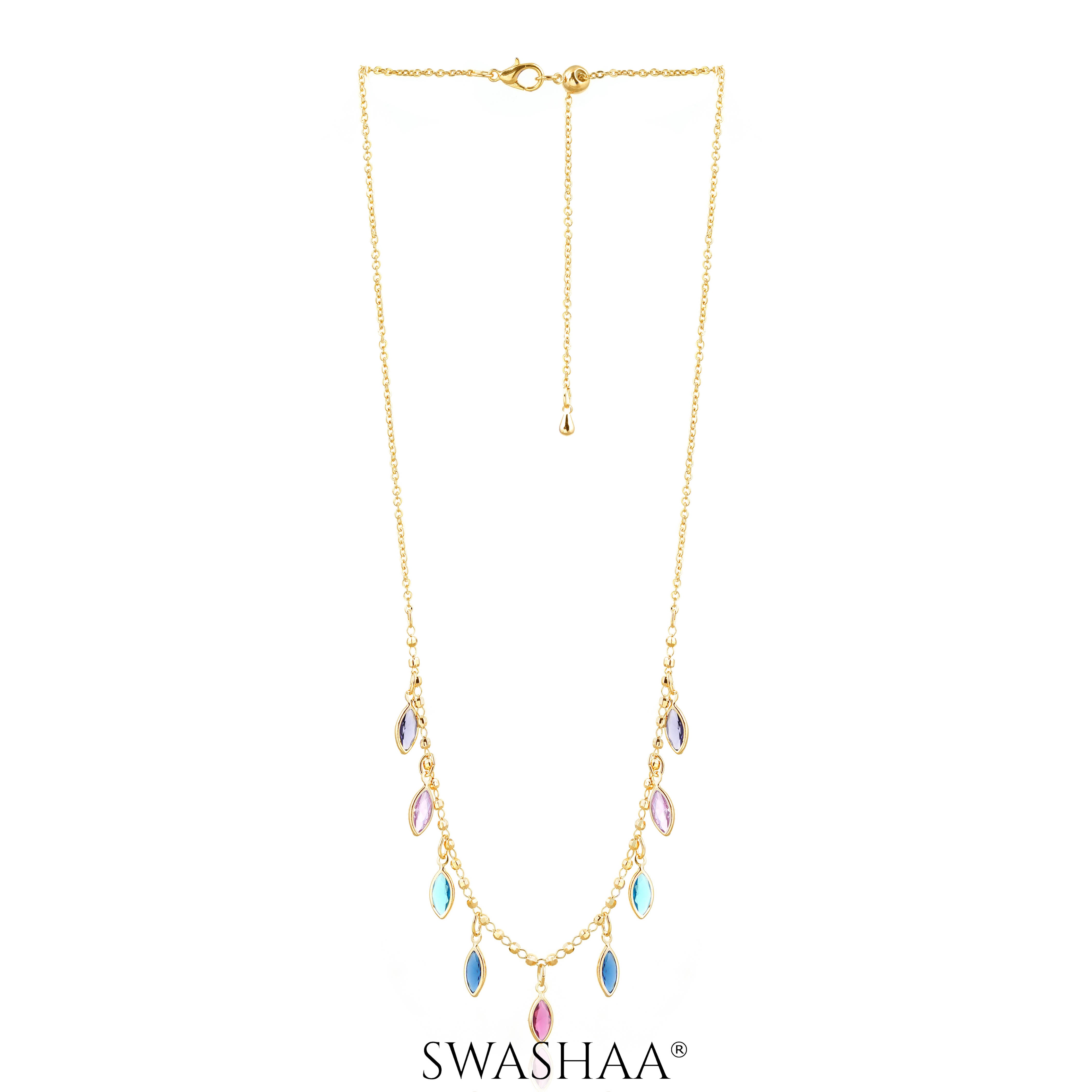 Olivia Crystal Leaf Charms 18K Gold Plated Choker