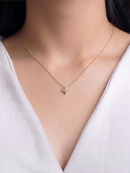 Olivra Floral Diamond Solitaire Charm 14K Gold Plated  Women's Chain Pendant Necklace