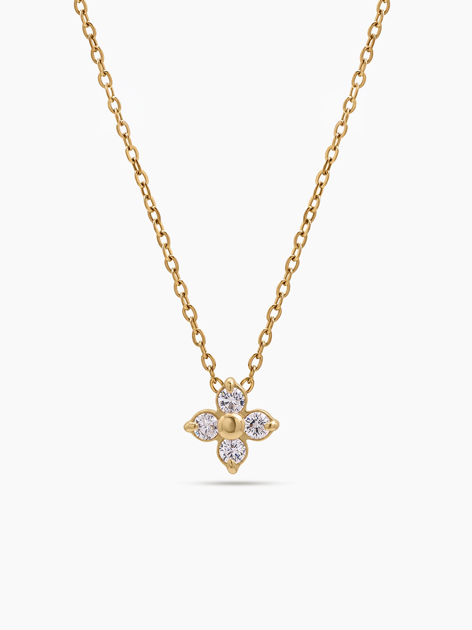 Olivra Floral Diamond Solitaire Charm 14K Gold Plated  Women's Chain Pendant Necklace