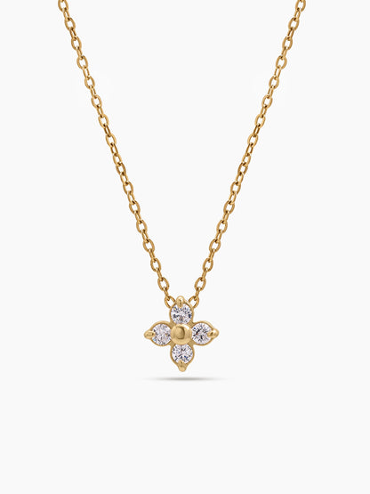 Olivra Floral Diamond Solitaire Charm 14K Gold Plated  Women's Chain Pendant Necklace