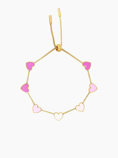 Ombre Pink Hearts Charms 18K Gold Plated Kid's Loose Bracelet