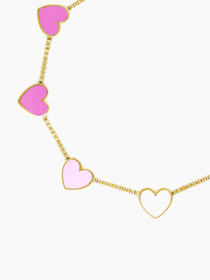 Ombre Pink Hearts Charms 18K Gold Plated Kid's Loose Bracelet