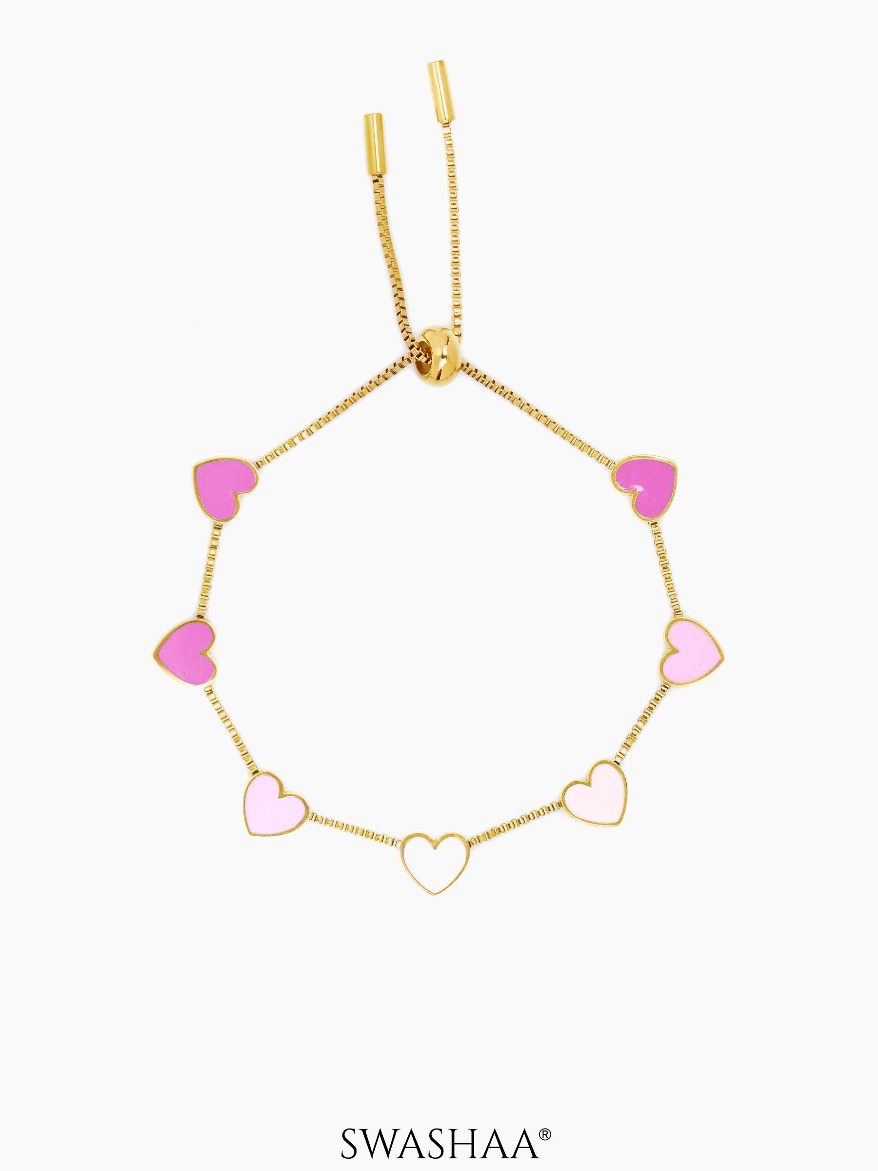 Ombre Pink Hearts Charms 18K Gold Plated Kid's Bracelet