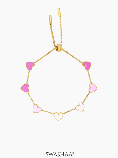 Ombre Pink Hearts Charms 18K Gold Plated Kid's Loose Bracelet