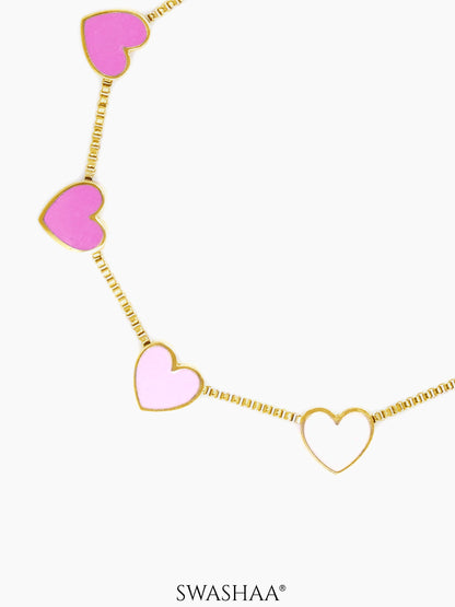 Ombre Pink Hearts Charms 18K Gold Plated Kid's Loose Bracelet