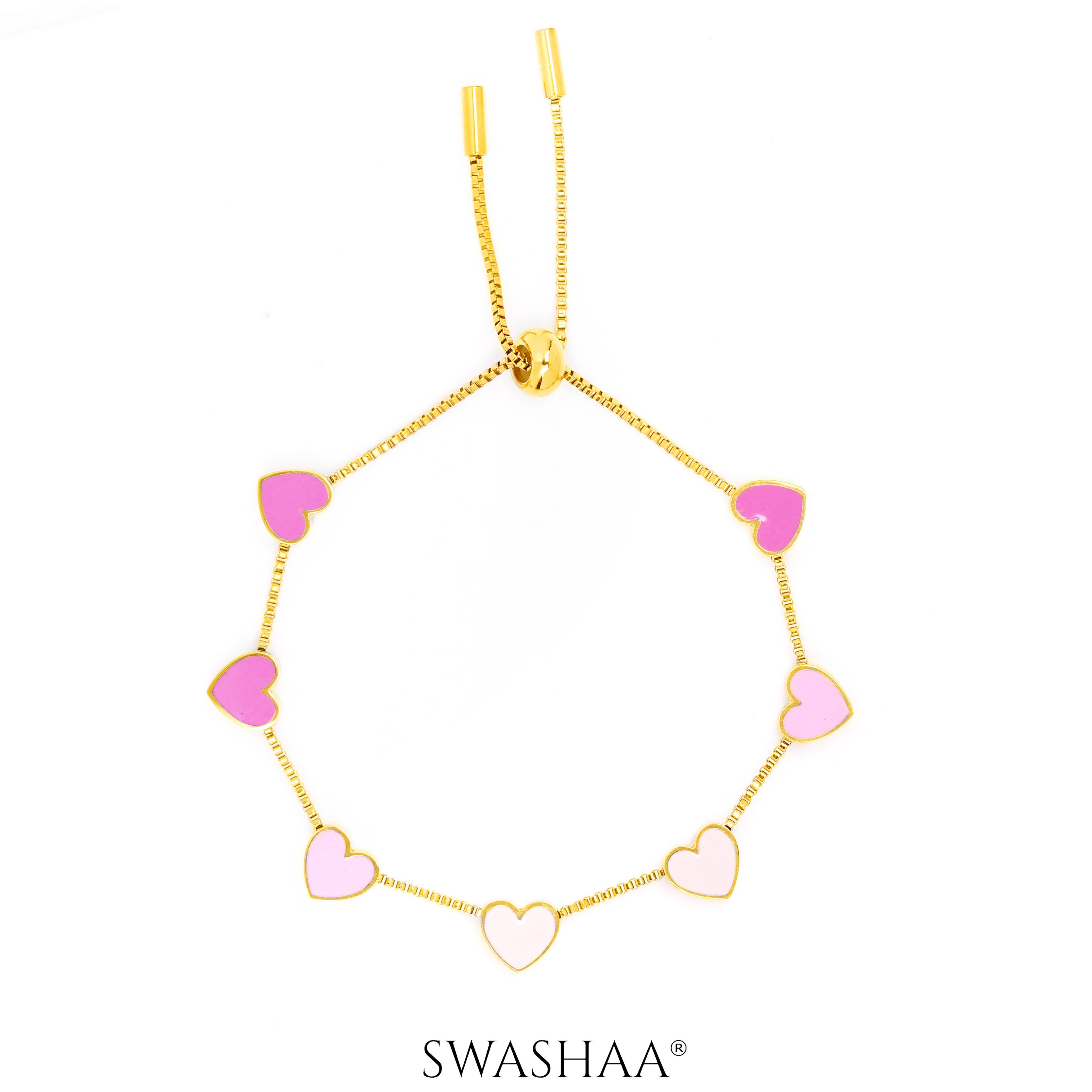 Ombre Pink Hearts Charms 18K Gold Plated Kid's Bracelet