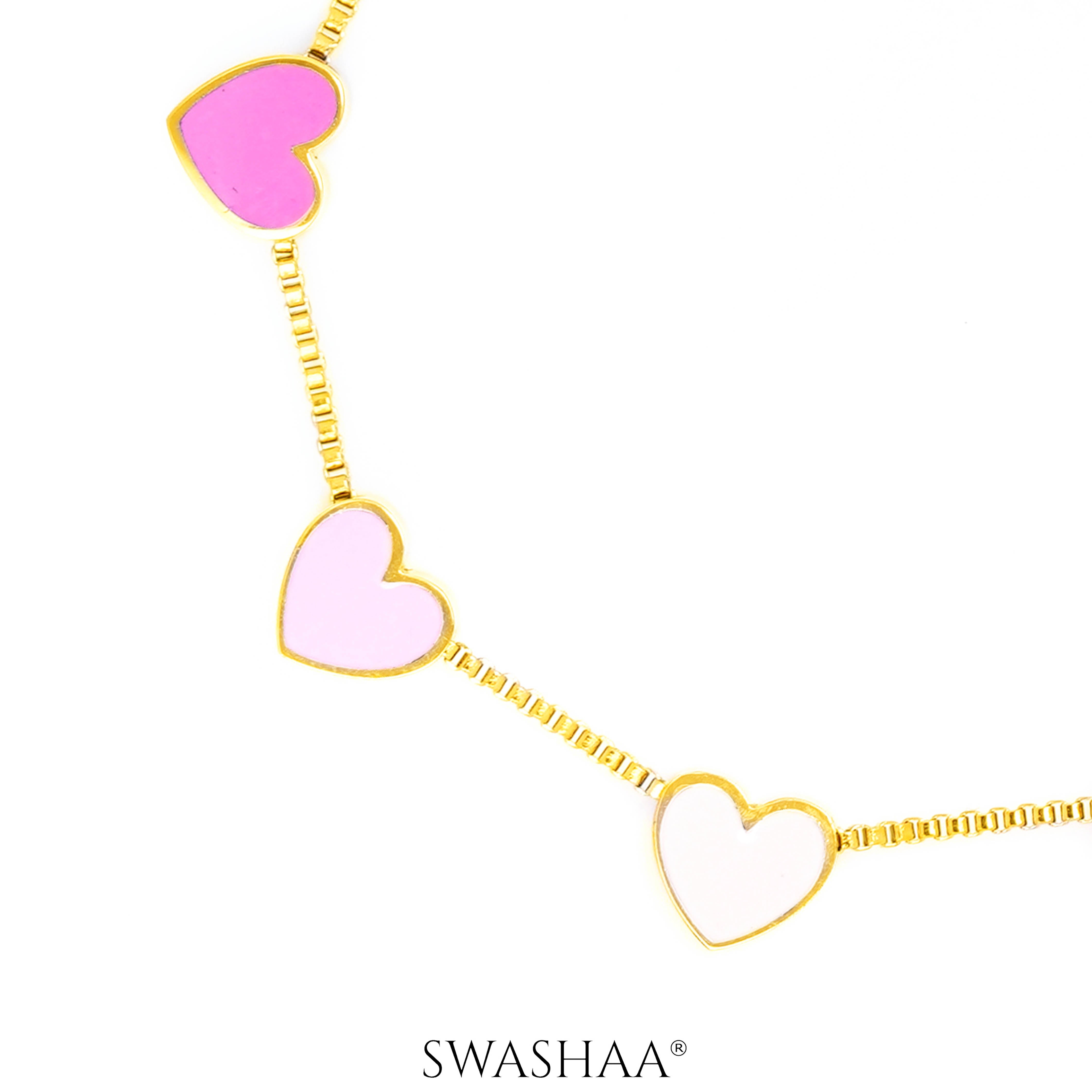 Ombre Pink Hearts Charms 18K Gold Plated Kid's Bracelet