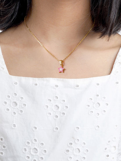 Ombre Pink Star Charm 18K Gold Plated Kid's Chain Pendant Necklace