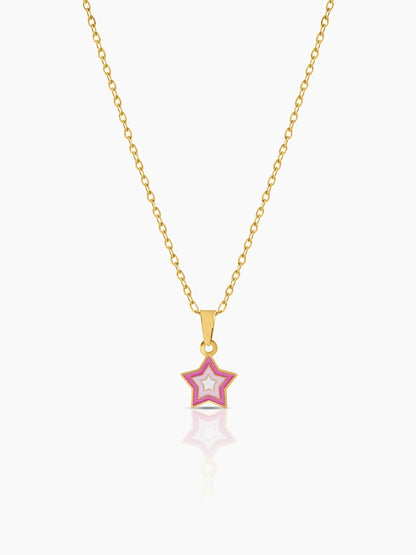 Ombre Pink Star Charm 18K Gold Plated Kid's Chain Pendant Necklace