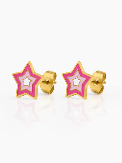 Ombre Pink Star Charm 18K Gold Plated Kid's Stud Earrings