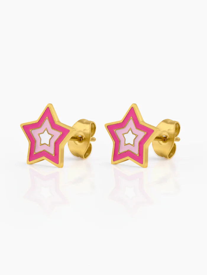 Ombre Pink Star Charm 18K Gold Plated Kid's Stud Earrings
