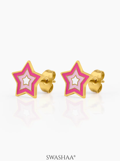 Ombre Pink Star Charm18K Gold Plated Kid's Stud Earrings