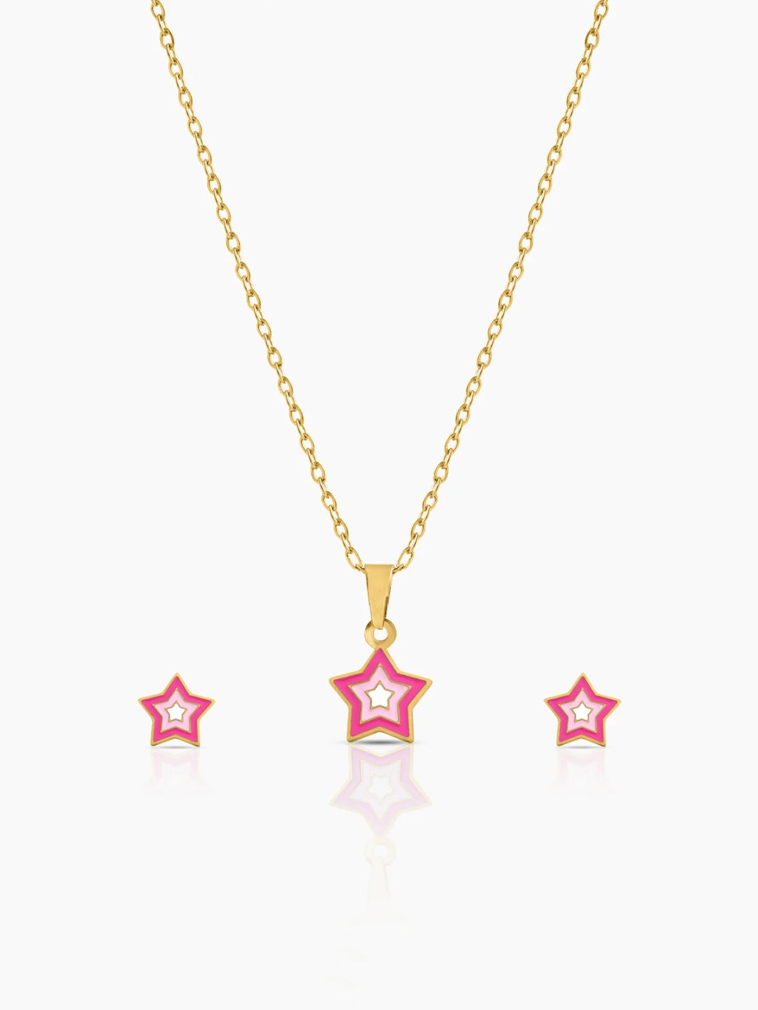 Ombre Pink Star 18K Gold Plated Kid's Jewelry Set Of 2 - Necklace & Earrings - Swashaa