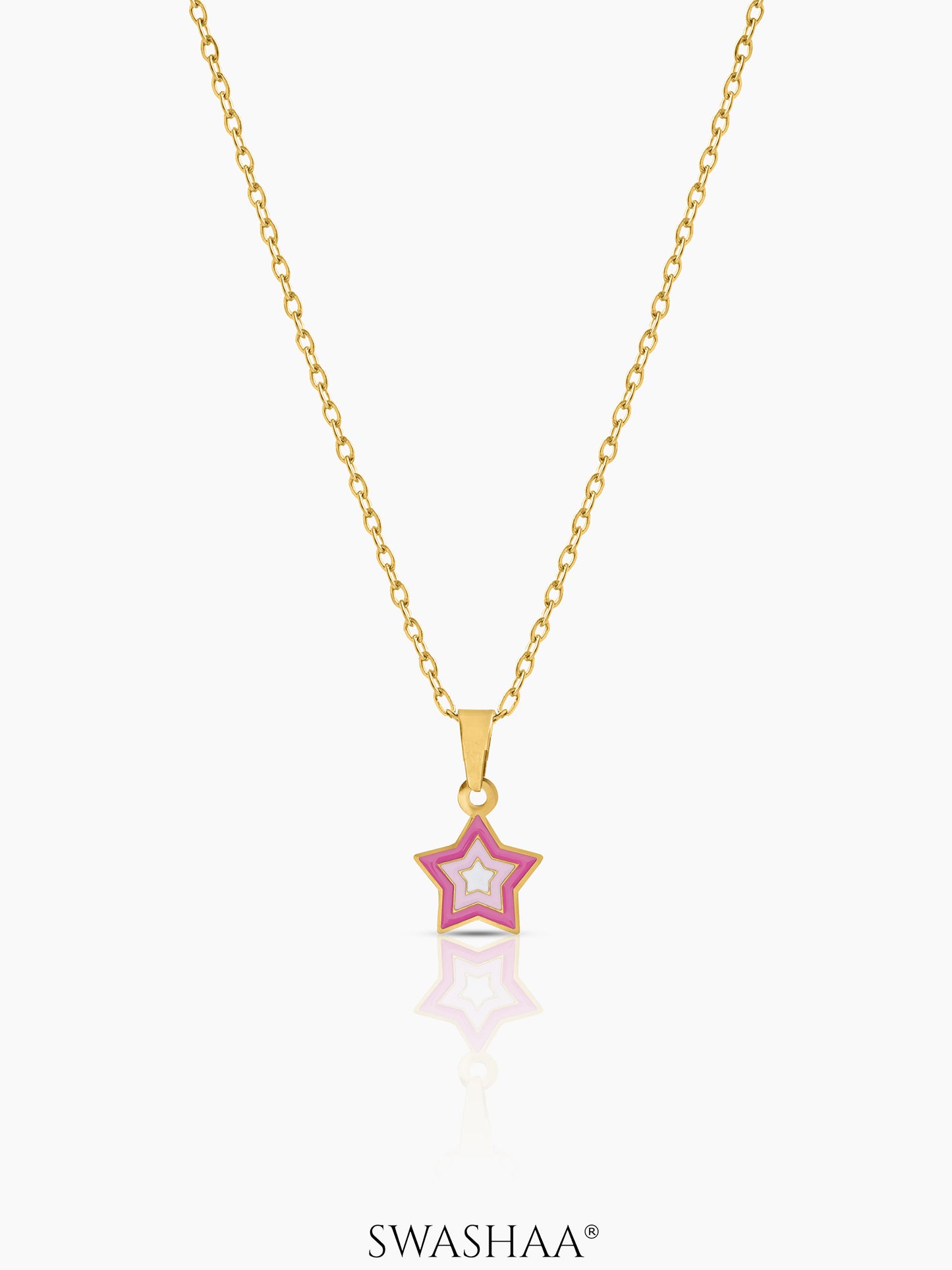 Ombre Pink Star 18K Gold Plated Kid's Pendant Necklace