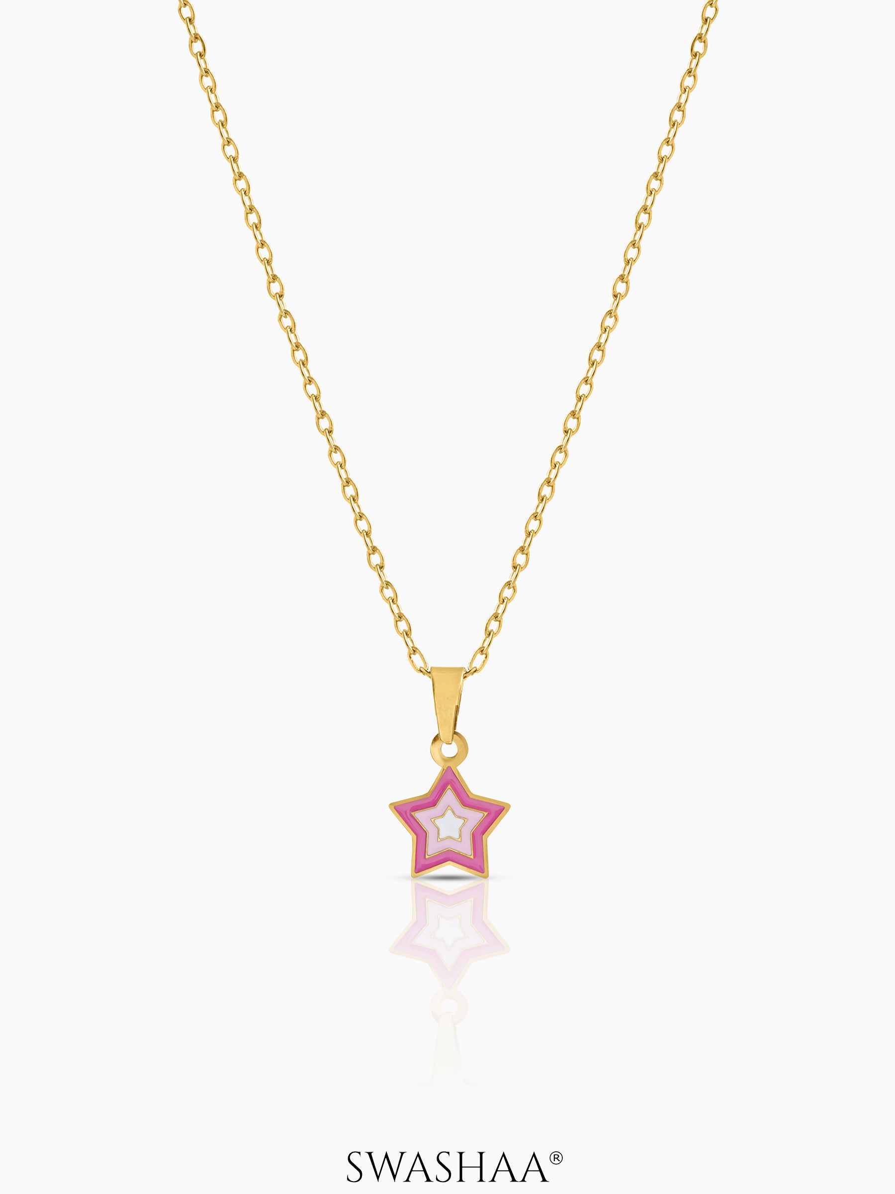Ombre Pink Star 18K Gold Plated Kid's Pendant Necklace