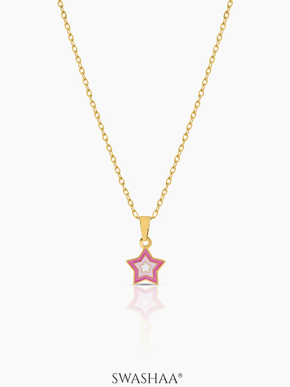 Ombre Pink Star Charm 18K Gold Plated Kid's Chain Pendant Necklace