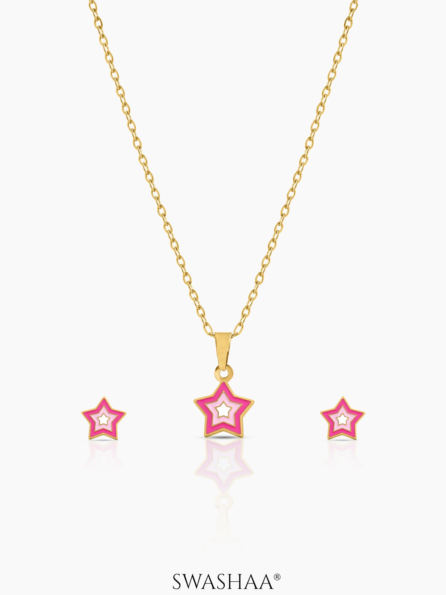 Ombre Pink Star Kid's Jewelry Set Of 2 - Necklace & Earrings