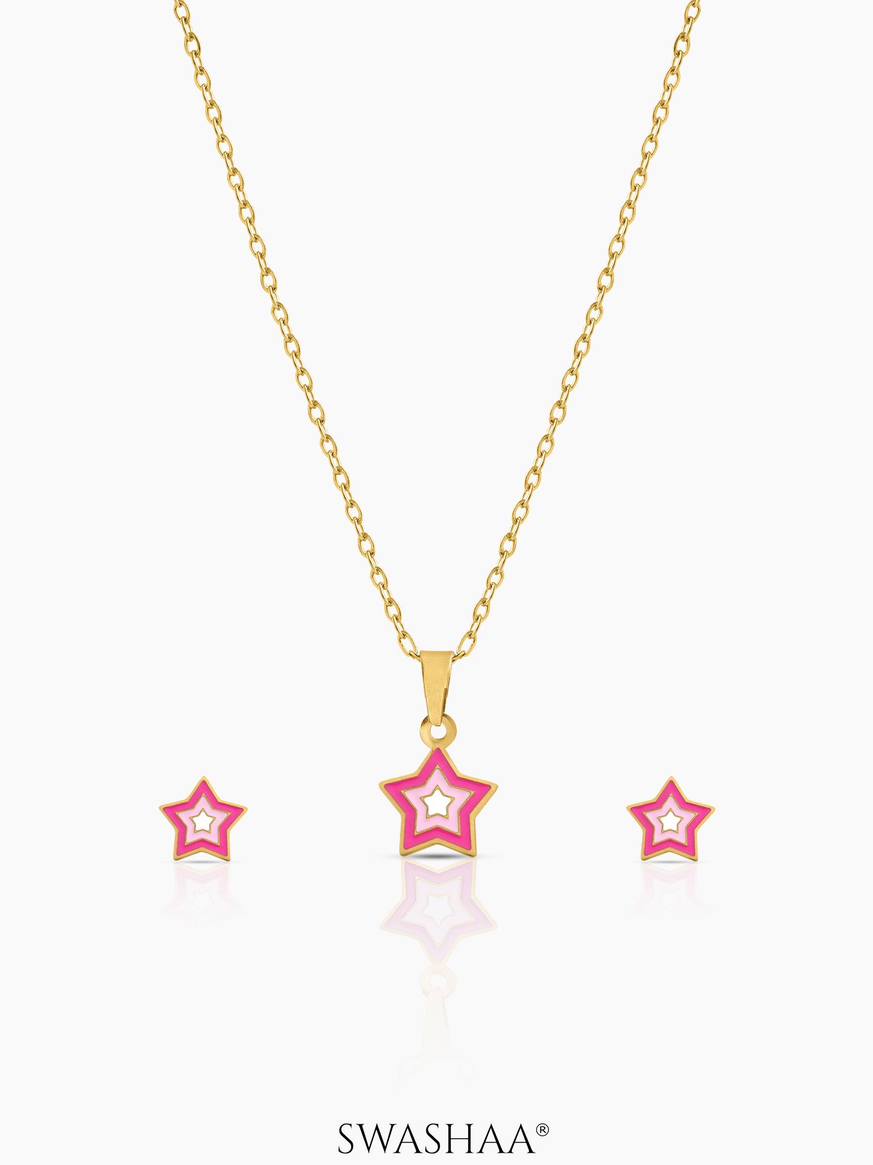 Ombre Pink Star Kid's Jewelry Set Of 2 - Necklace & Earrings