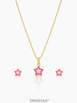 Ombre Pink Star Kid's Jewelry Set Of 2 - Necklace & Earrings
