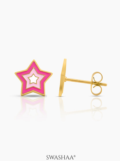 Ombre Pink Star Charm18K Gold Plated Kid's Stud Earrings