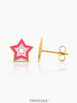 Ombre Pink Star 18K Gold Plated Kid's Stud Earrings