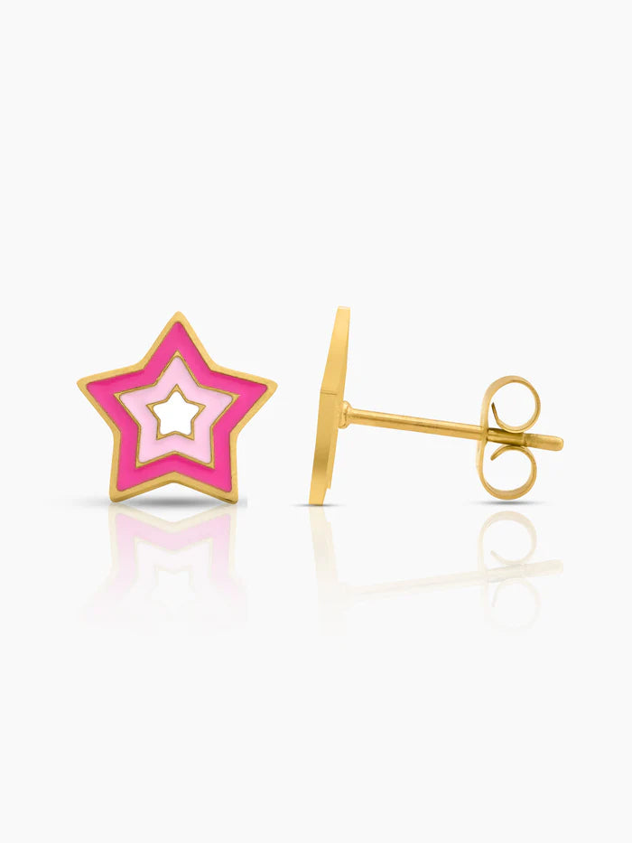 Ombre Pink Star 18K Gold Plated Kid's Jewelry Set Of 2 - Necklace & Earrings - Swashaa