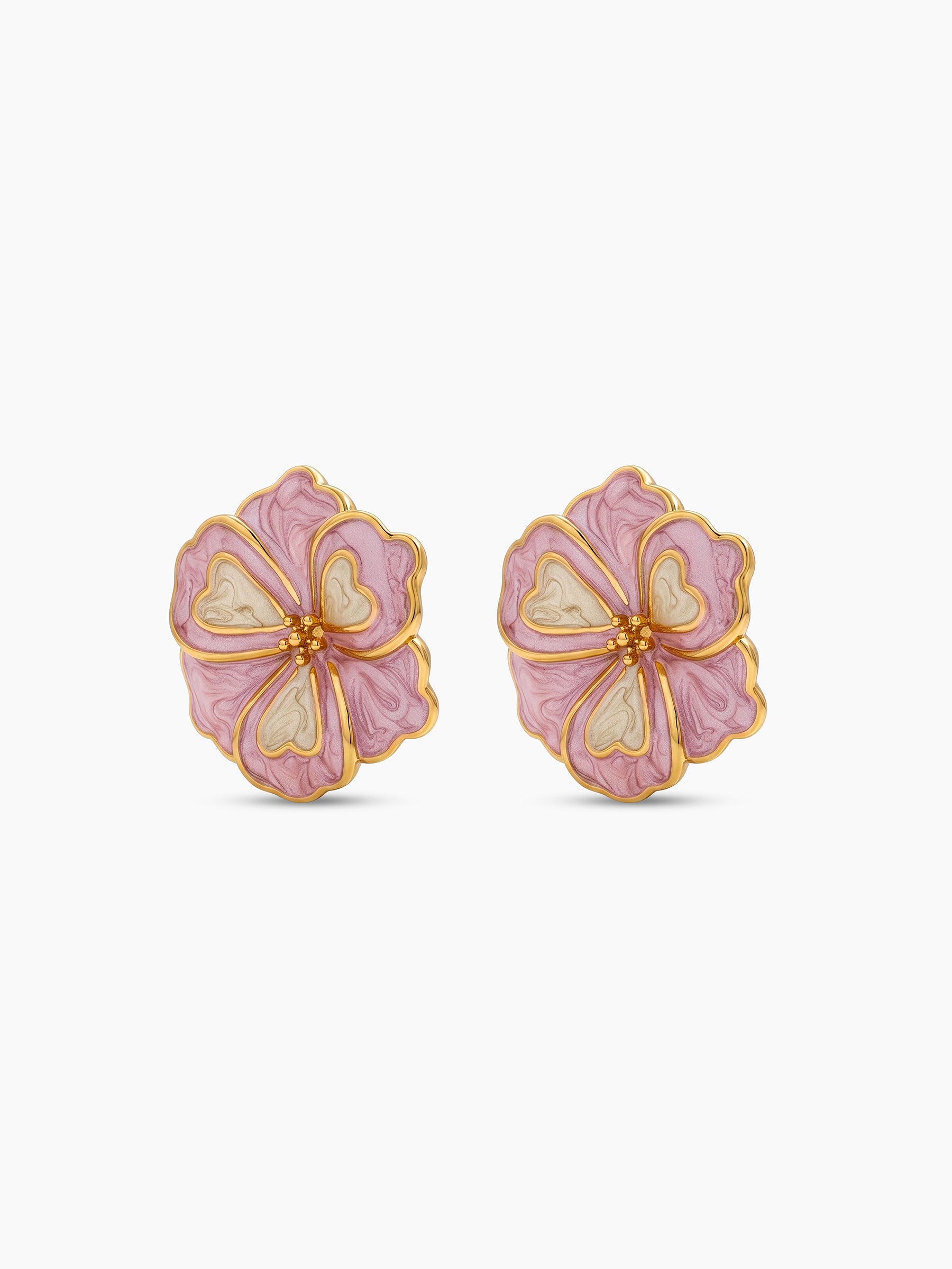 Omelia Soft pink White Flower Petal 18K Gold Plated Women's Stud Earrings