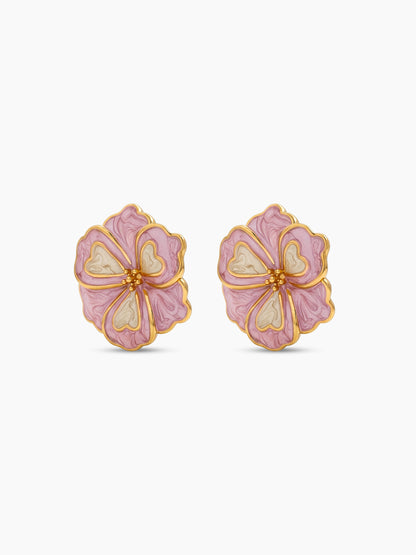 Omelia Soft pink White Flower Petal 18K Gold Plated Women's Stud Earrings