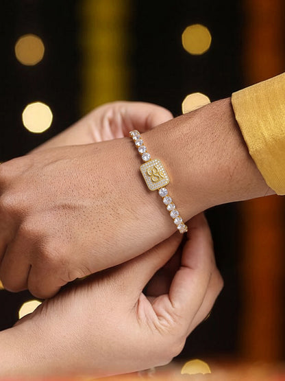 Omkar 18K Gold Plated Diamond Tennis Rakhi