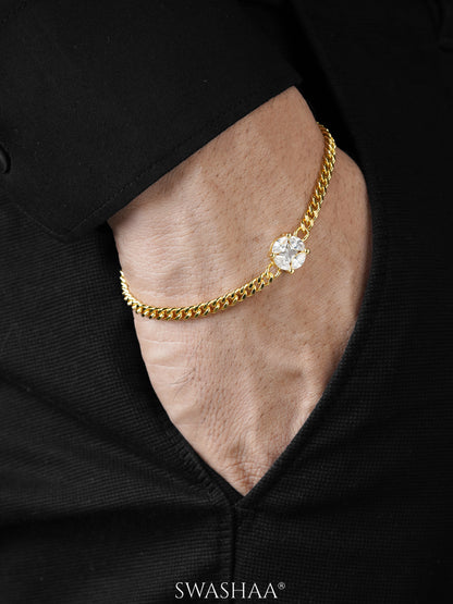 Onana Diamond Solitaire 18K Gold Plated Men's Chain Bracelet