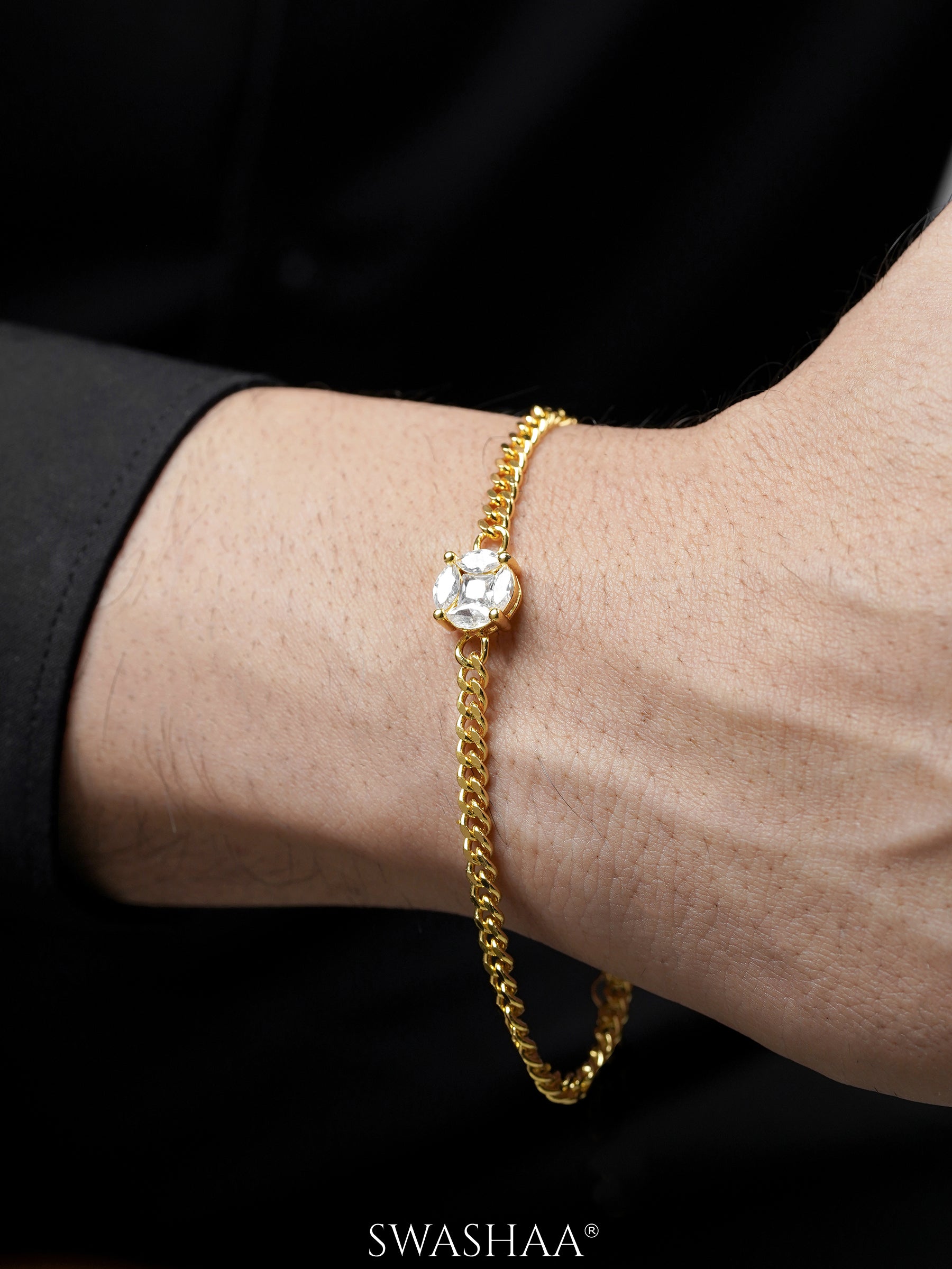 Onana Diamond Solitaire 18K Gold Plated Men's Chain Bracelet