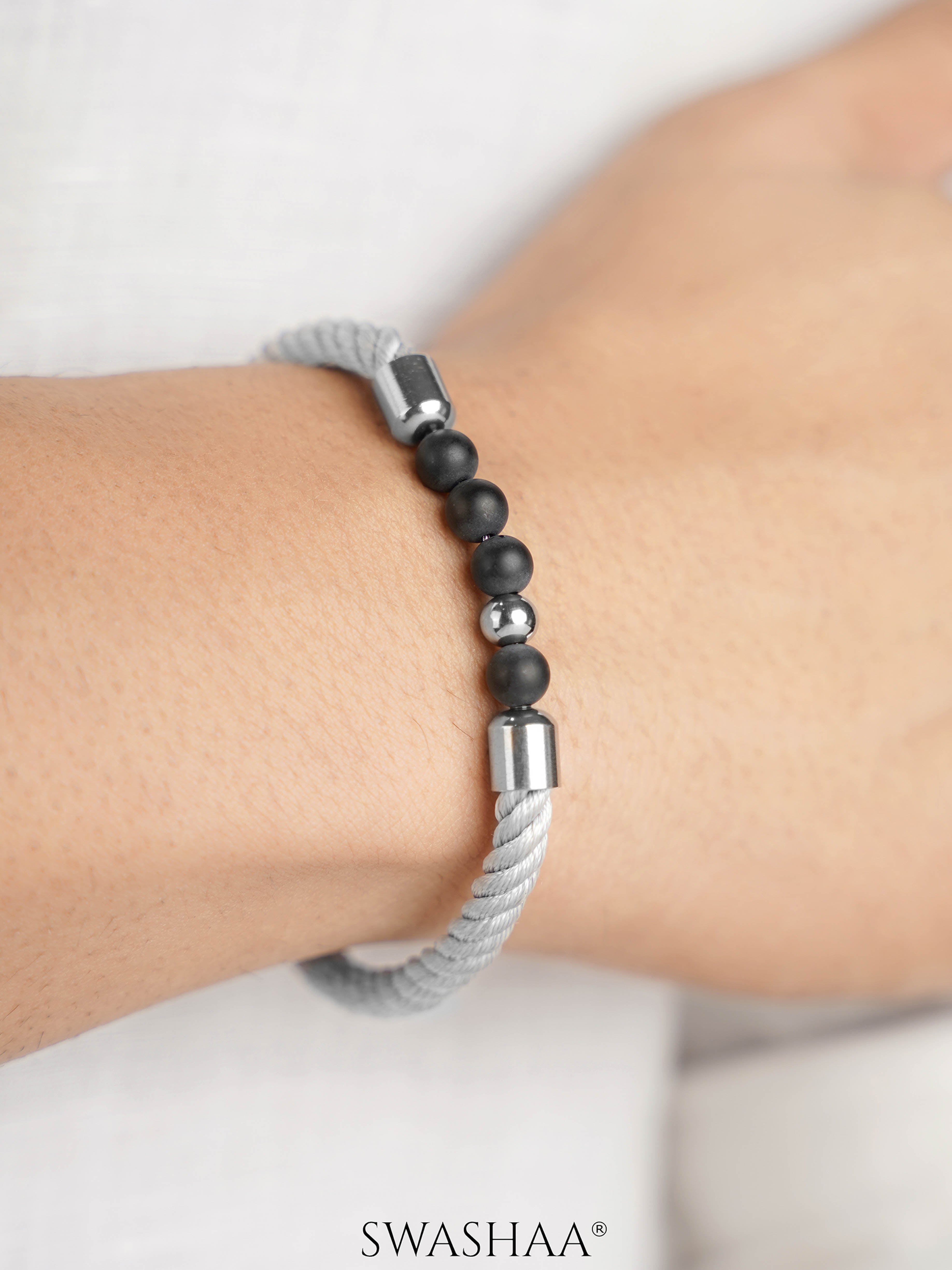 Onyx Twist Black Beads Men's Rope Bracelet