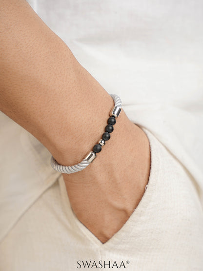 Onyx Twist Black Beads Men's Rope Bracelet