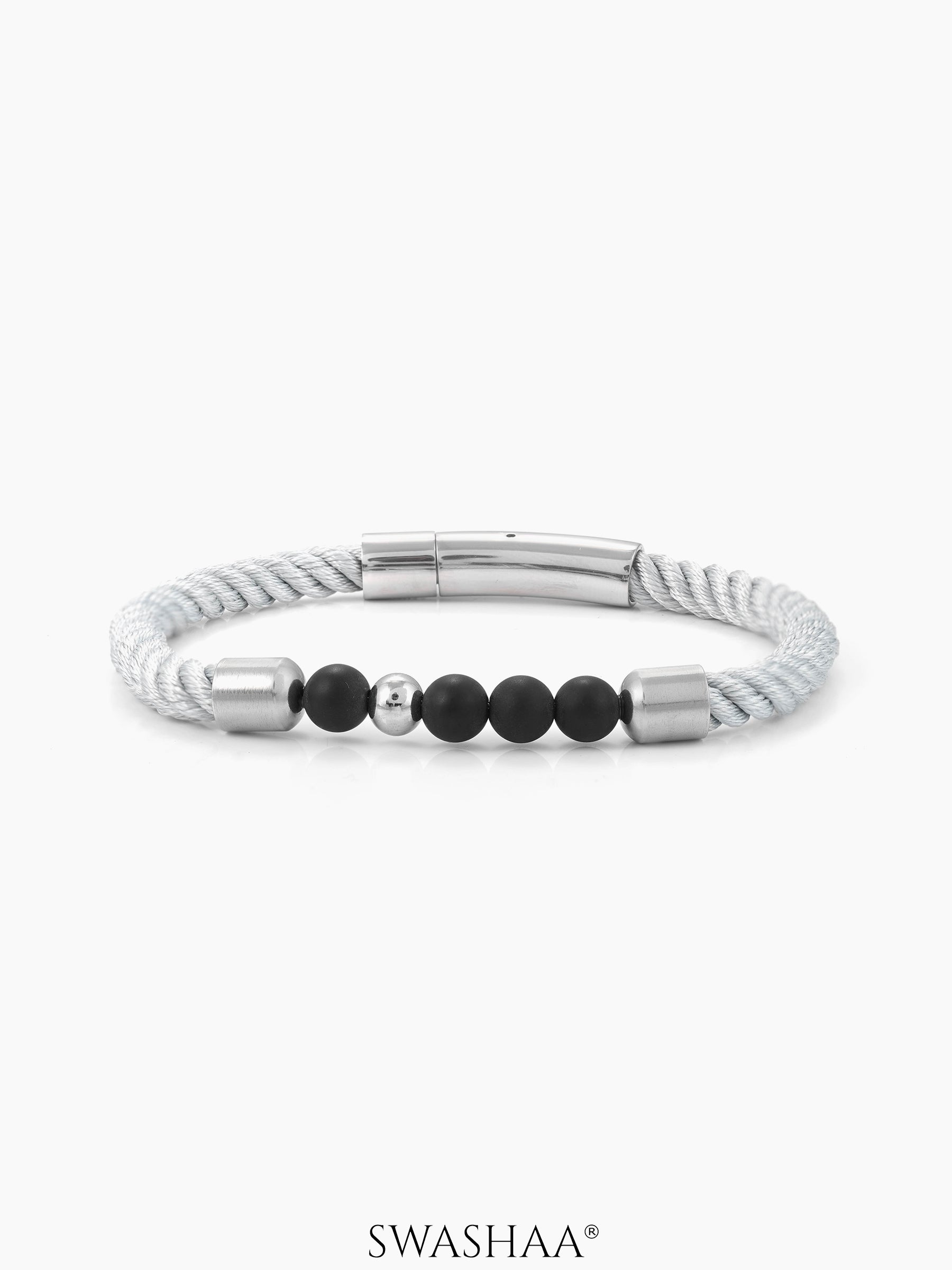 Onyx Twist Black Beads Men's Rope Bracelet