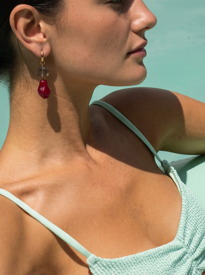 Oona Multicolour Stone 18K Gold Plated Women's Dangling Drop Hoop Earrings